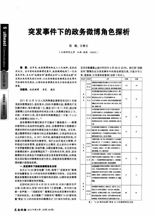 突发事件下的政务微博角色探析