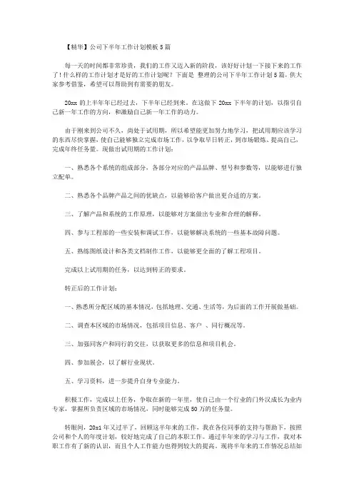 2020年【精华】公司下半年工作计划模板5篇