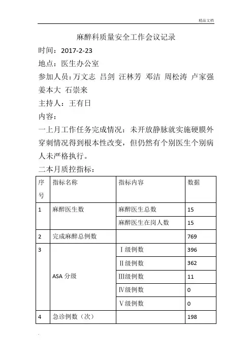 麻醉科安全与质量控制会议记录