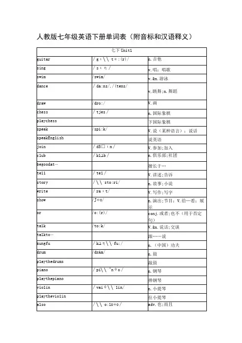 人教版七下单词表(含音标)