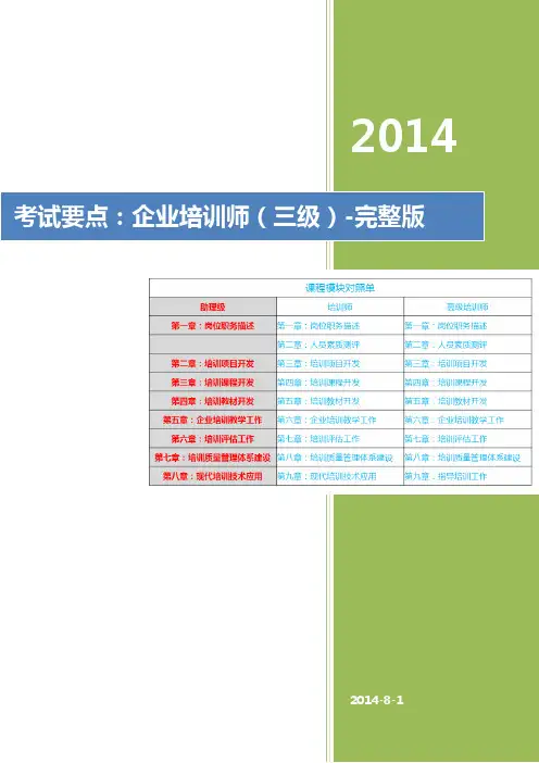 考试要点：企业培训师(三级)-完整版