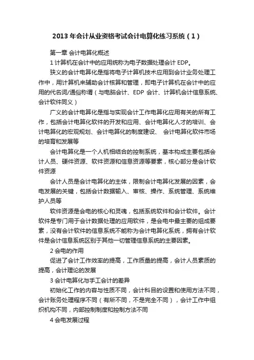 2013年会计从业资格考试会计电算化练习系统（1）