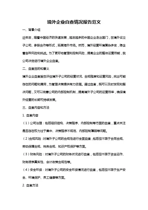 境外企业自查情况报告范文