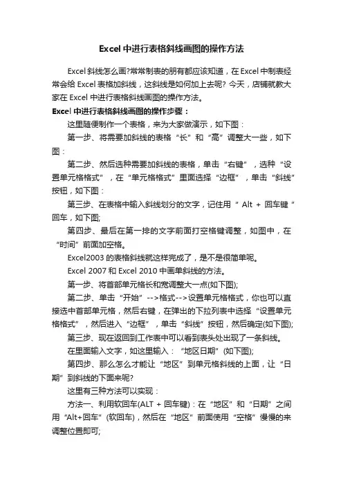 Excel中进行表格斜线画图的操作方法