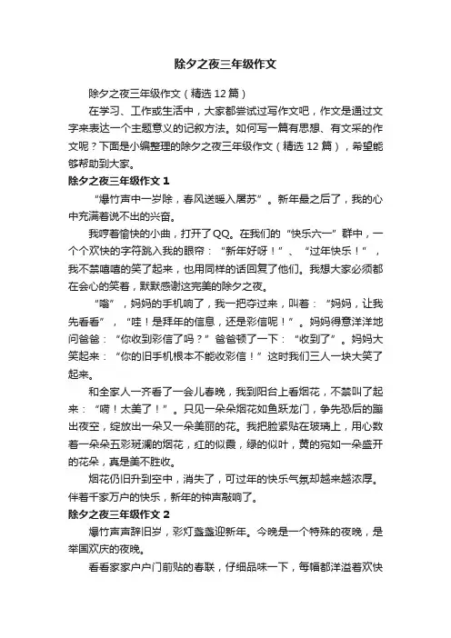 除夕之夜三年级作文（精选12篇）