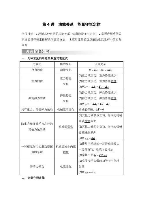 2024届高考物理复习讲义：第4讲 功能关系 能量守恒定律