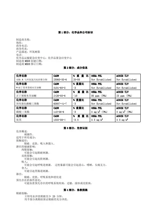 环氧树脂MSDS 模板