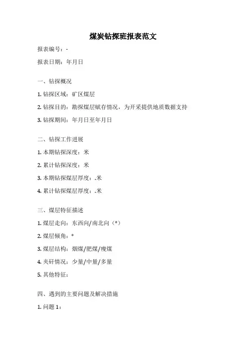 煤炭钻探班报表范文