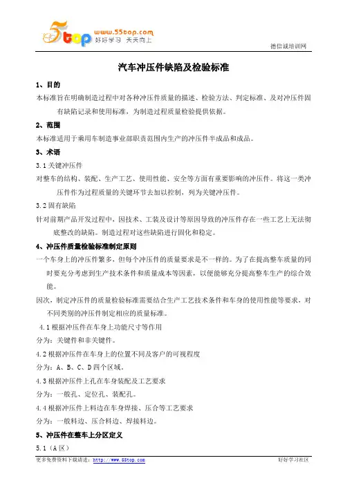 汽车冲压件缺陷及检验标准