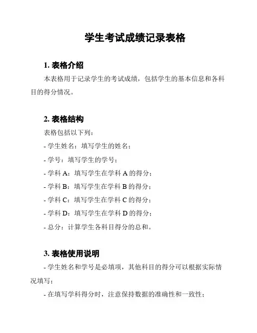 学生考试成绩记录表格