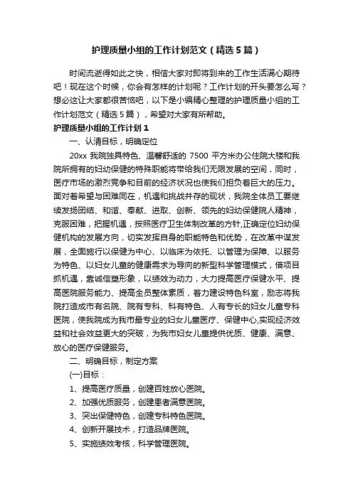 护理质量小组的工作计划范文（精选5篇）