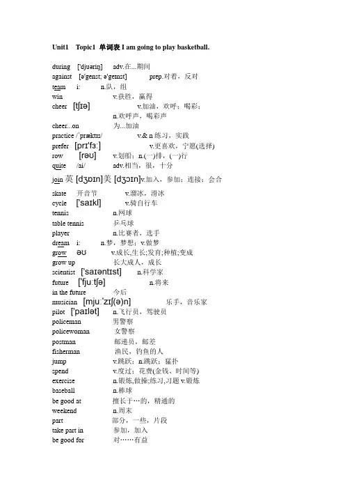 Unit1  Topic1 单词表