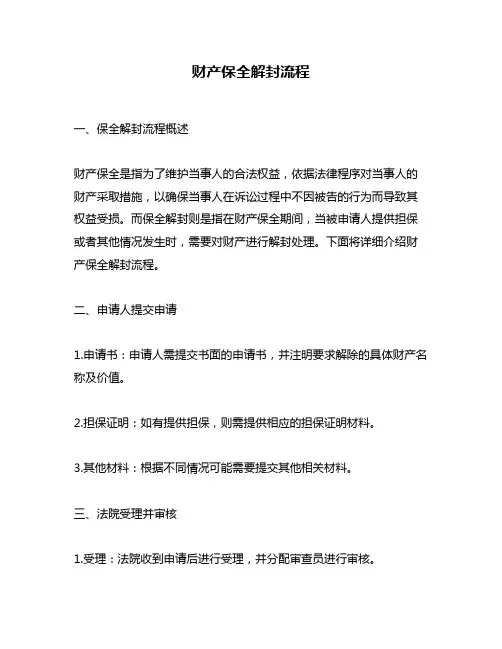 财产保全解封流程