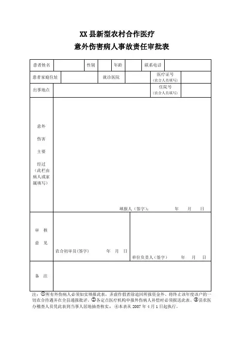 意外伤害病人事故责任审批表