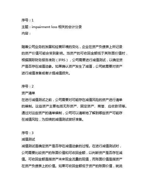impairment loss相关的会计分录