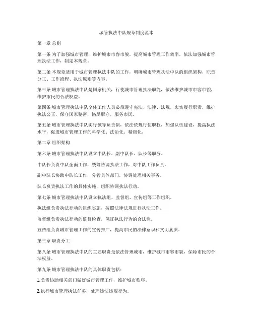 城管执法中队规章制度范本