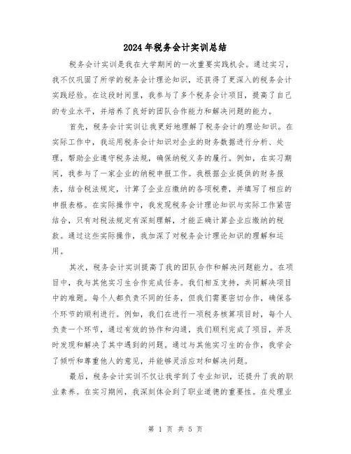 2024年税务会计实训总结(二篇)