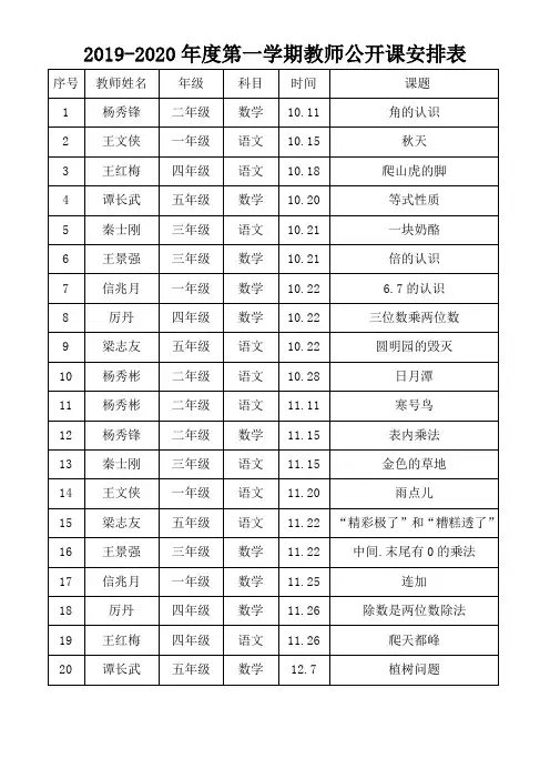 小学教师公开课安排表