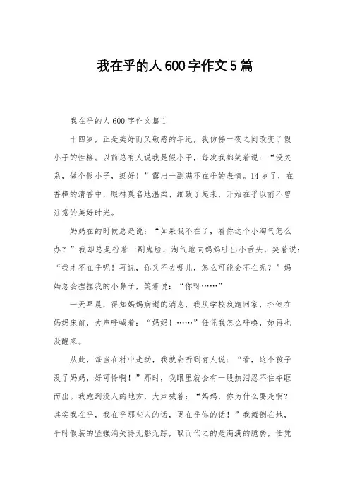 我在乎的人600字作文5篇