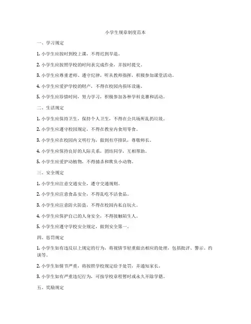 小学生规章制度范本