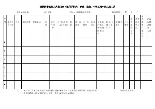 城镇新增就业人员登记表