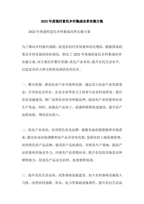2023年度强村富民乡村集成改革实施方案
