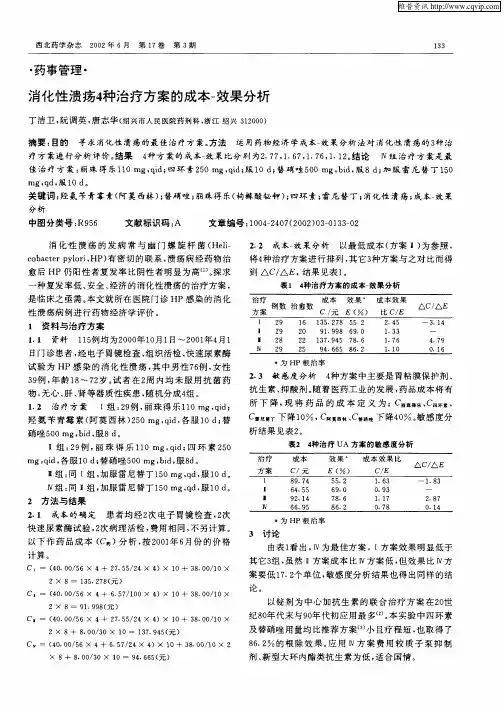 消化性溃疡4种治疗方案的成本—效果分析