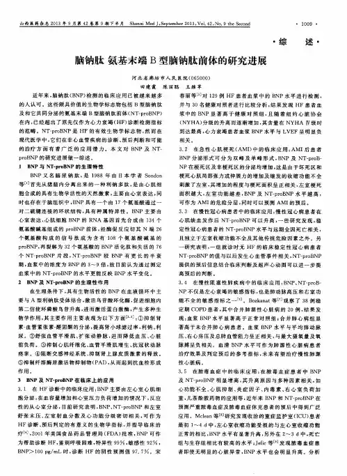脑钠肽 氨基末端B型脑钠肽前体的研究进展