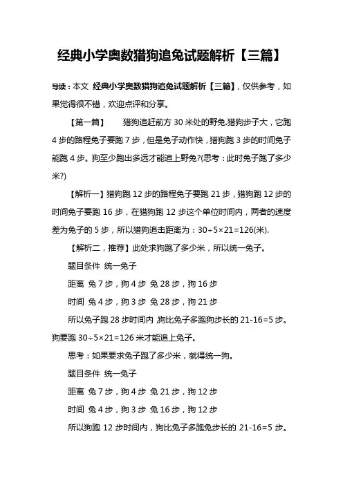 经典小学奥数猎狗追兔试题解析【三篇】