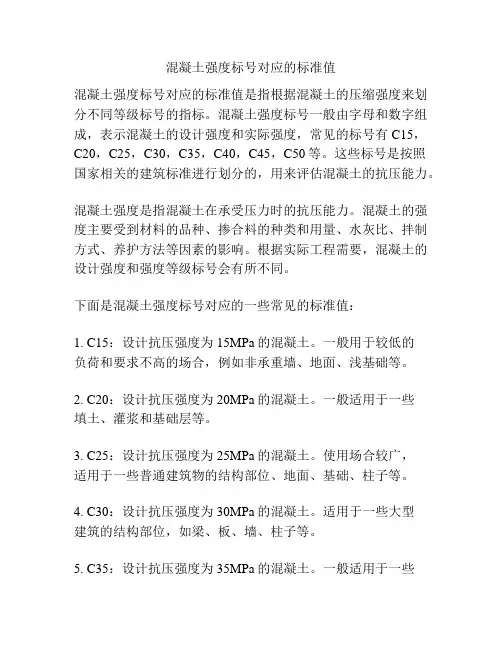 混凝土强度标号对应的标准值