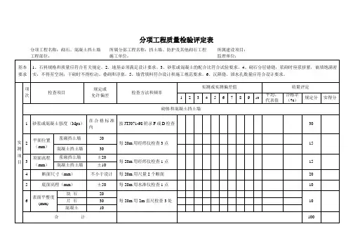 4.2砌石混凝土挡土墙分项工程质量检验评定表