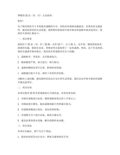 农村道路升级项目申请书