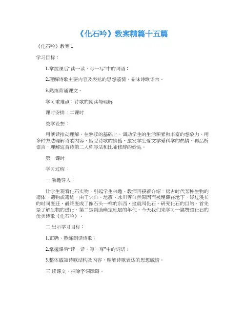 《化石吟》教案精篇十五篇