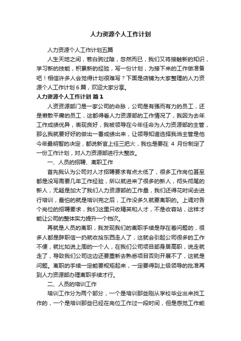 人力资源个人工作计划