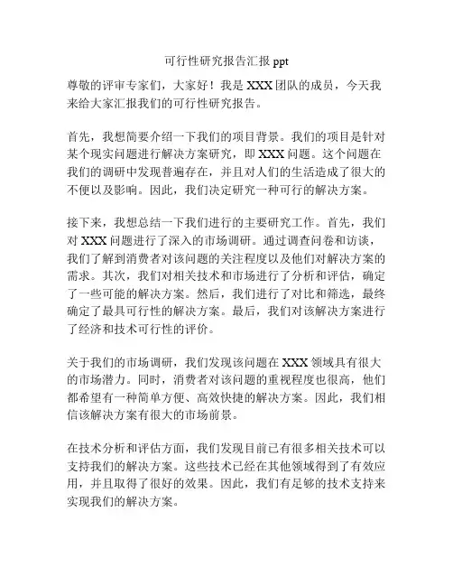 可行性研究报告汇报ppt