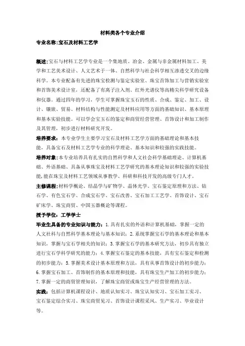 材料类各个专业介绍