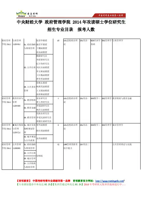 中央财经大学 政府管理学院 2014年攻读硕士学位研究生招生专业目录  报考人数