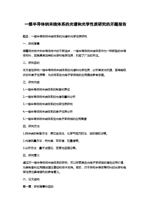 一维半导体纳米线体系的光谱和光学性质研究的开题报告