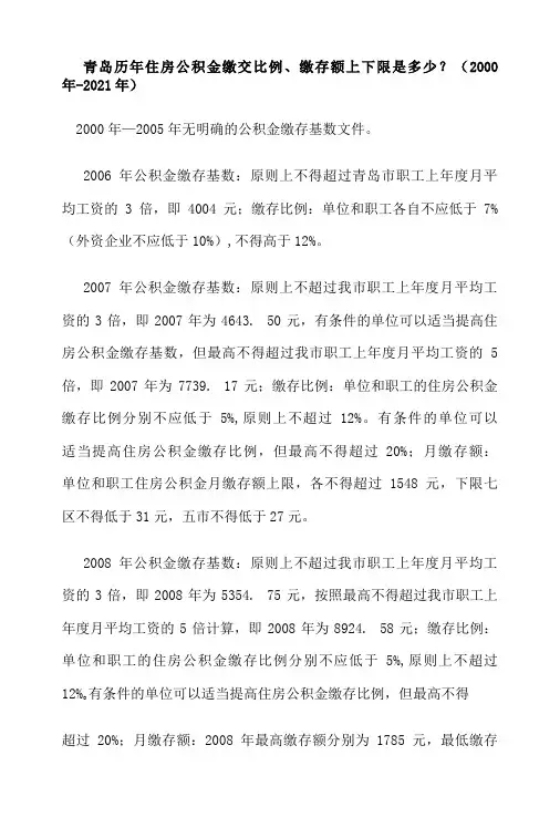 青岛历年住房公积金缴交比例、缴存额上下限是多少？(2000年-2021年)