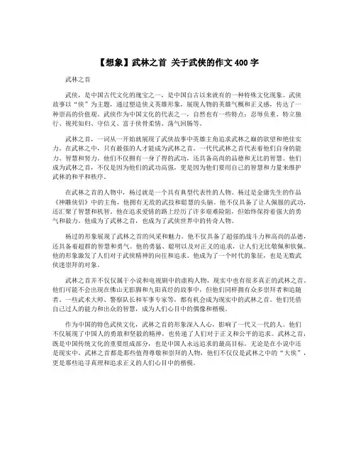 【想象】武林之首 关于武侠的作文400字