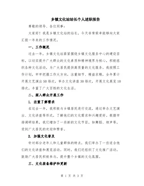 乡镇文化站站长个人述职报告