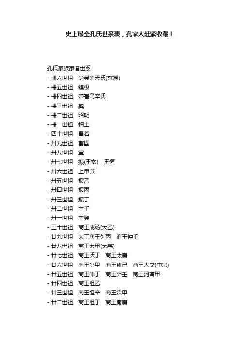 史上最全孔氏世系表，孔家人赶紧收藏！