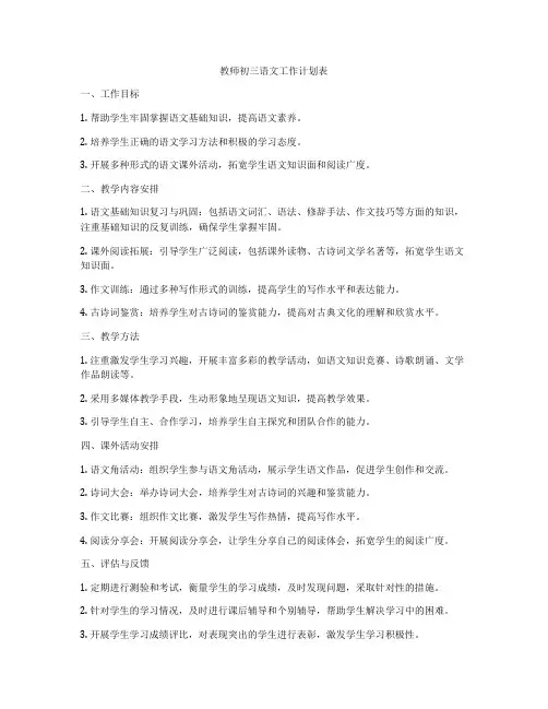 教师初三语文工作计划表