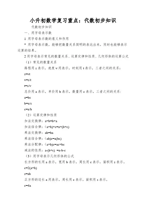 小升初数学复习重点：代数初步知识