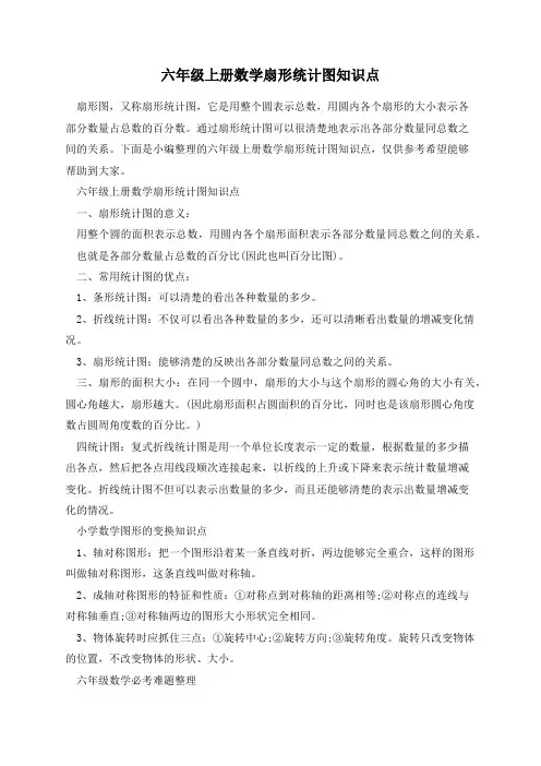 小学数学课程 六年级上册数学扇形统计图知识点