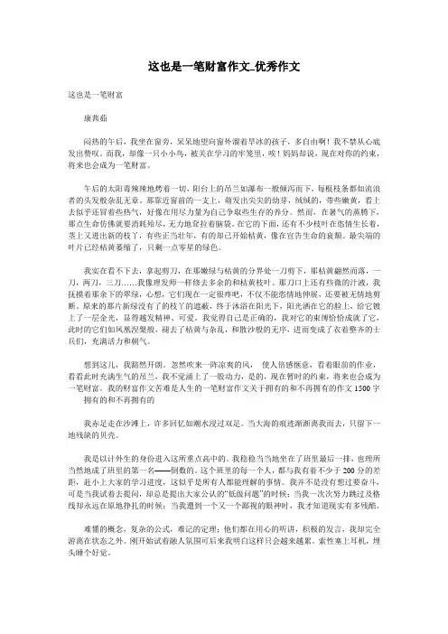 这也是一笔财富作文_优秀作文
