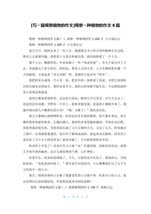 [写一篇观察植物的作文]观察一种植物的作文6篇