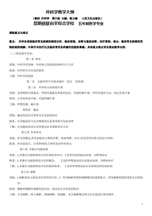 五年制临床医学 外科学大纲