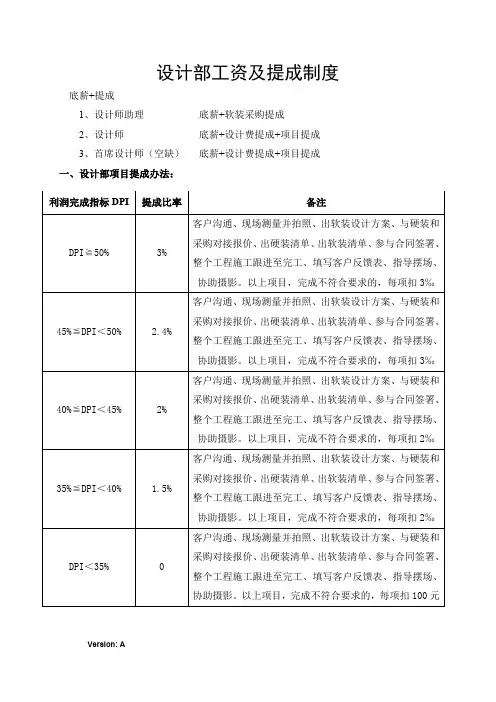 设计部和工程部提成制度
