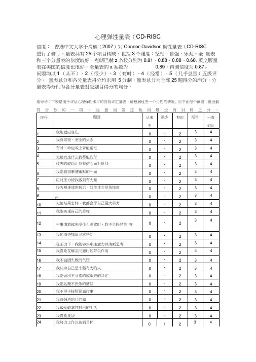 心理弹性量表(CD-RISC)